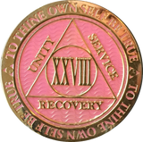 1 - 40 Year AA Medallion Reflex Pink Gold Plated Alcoholics Anonymous RecoveryChip Design - RecoveryChip