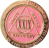 1 - 40 Year AA Medallion Reflex Pink Gold Plated Alcoholics Anonymous RecoveryChip Design - RecoveryChip