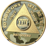 Camo & Gold Plated AA Medallion Any Year or Month 1 - 65 Alcoholics Anonymous Chip - RecoveryChip