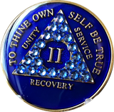 Crystallized AA Medallion Sapphire Blue Tri-Plate Sobriety Chip Year 1 - 50 - RecoveryChip