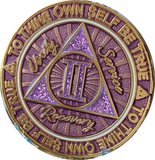 2 Year AA Medallion Cosmic Purple Glitter Gold Plated Sobriety Chip