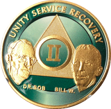 AA Founders Green Gold Plated Chip Alcoholics Anonymous Medallion  Any Year 1 - 65 - RecoveryChip