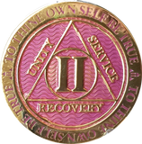 2 - 10 Year AA Medallion Reflex Lavender Pink Gold Plated Alcoholics Anonymous RecoveryChip Design - RecoveryChip