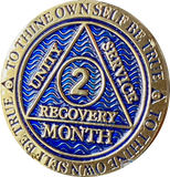 1 - 11 or 18 Month AA Medallion Reflex Dusty Blue Gold Plated Sobriety Chip Coin