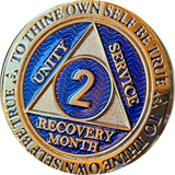 1 - 11 Month AA Medallion Elegant Blue Gold Plated 30 Day Sobriety Chip