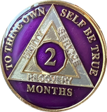 1 2 3 4 5 6 7 8 9 10 11 or 18 Month AA Medallion Metallic Purple Tri-Plate Sobriety Chip