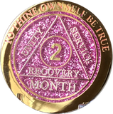 1 2 3 6 9 or 18 Month Reflex Pink Glitter AA Medallion Sobriety Chip - RecoveryChip