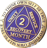 1 - 11 Month AA Medallion Reflex Purple Gold Plated Sobriety Chip Coin - RecoveryChip
