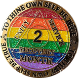 1 2 3 4 5 6 7 8 9 10 11 or 18 Month AA Medallion Reflex Rainbow Glitter Sobriety Chip