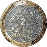 1 2 3 6 9 or 18 Month AA Medallion Reflex Silver Glitter Gold Plated Sobriety Chip