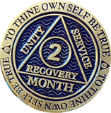 1 2 3 4 5 6 7 8 9 10 11 or 18 Month AA Medallion Antique Reflex Dusty Blue Sobriety Chip