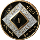 Offical NA Tri-Plate Black Silver & Gold Color Narcotics Anonymous Medallions 18 Month Year 1 - 50 - RecoveryChip