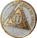 1 - 20 or 30 Year AA Medallion Opulent Pearl Silver Swirl Tri-Plate Sobriety Chip