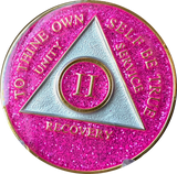 AA Medallion Pink Glitter Tri-Plate Sobriety Chip Year 1 - 45 - RecoveryChip