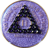 Crystal AA Medallion Purple Glitter Tri-Plate Sobriety Chip Year 1 - 50 - RecoveryChip