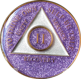 AA Medallion Purple Glitter Tri-Plate Sobriety Chip Year 1 - 45 - RecoveryChip