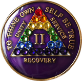 Crystal AA Medallion Purple Rainbow Tri-Plate Sobriety Chip Year 1 - 50 - RecoveryChip