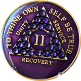 Crystallized AA Medallion Purple Velvet Tri-Plate Sobriety Chip Year 1 - 50 - RecoveryChip