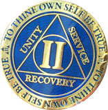 2 Year AA Medallion Reflex Blue Gold Plated Alcoholics Anonymous RecoveryChip Design - RecoveryChip