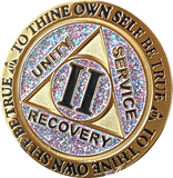 1 2 3 4 5 6 7 8 9 10 11 12 13 14 or 15 Year AA Medallion Reflex Birthday Funfetti Glitter Silver Gold Plated Sobriety Chip