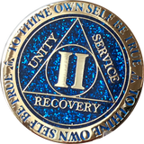 1 2 3 4 5 6 7 8 9 or 10 Year AA Medallion Reflex Glitter Blue Gold Plated Sobriety Chip - RecoveryChip