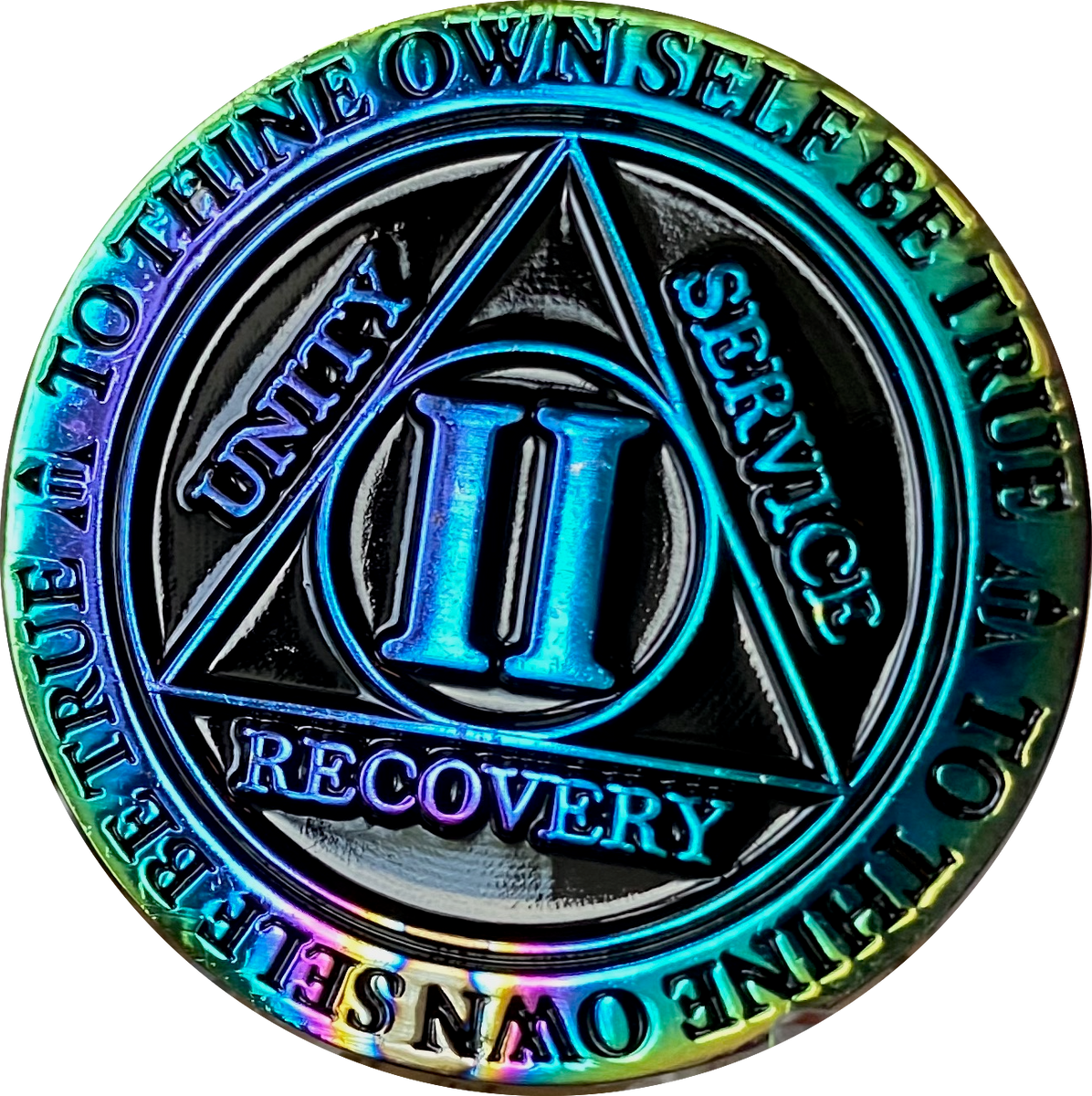 1 15 Year AA Medallion Reflex Rainbow Plated Black Sobriety Chip