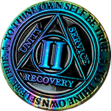 1 - 15 Year AA Medallion Reflex Rainbow Plated Black Sobriety Chip