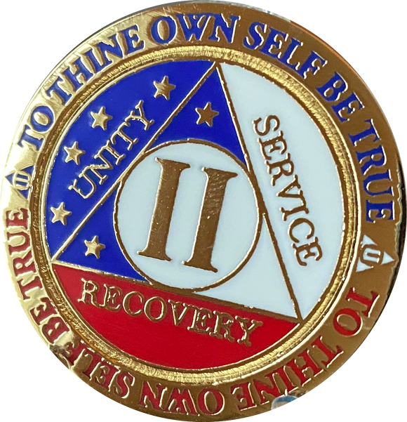 2 Year AA Medallion Reflex Red White & Blue Patriotic Gold Plated Sobriety Chip