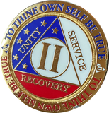 2 Year AA Medallion Reflex Red White & Blue Patriotic Gold Plated Sobriety Chip