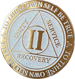 1 2 3 4 5 6 7 8 9 10 11 12 13 14 or 15 Year AA Medallion Reflex White Glitter Gold Plated Sobriety Chip