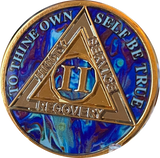 2 Year AA Medallion Sapphire Blue Swirl Tri-Plate Sobriety Chip