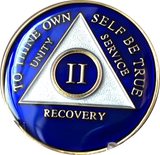 Metallic Blue Gold Tri-Plate AA Medallion 24 Hours 18 Month Year 1 - 45 Sobriety Chip - RecoveryChip