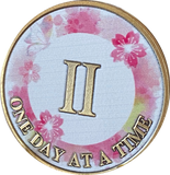 1 2 3 4 or 5 Year One Day At A Time Pink Lotus Flower Butterfly Medallion Serenity Prayer Chip AA NA