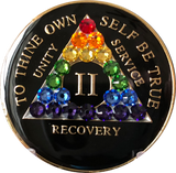 Crystallized AA Medallion Black Rainbow Crystal Tri-Plate Sobriety Chip Year 1 - 50 - RecoveryChip