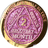 1 2 3 6 9 or 18 Month Reflex Pink Glitter AA Medallion Sobriety Chip - RecoveryChip