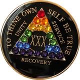 Crystallized AA Medallion Black Rainbow Crystal Tri-Plate Sobriety Chip Year 1 - 50 - RecoveryChip