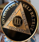 30 Year Large AA Medallion 1.5" Glossy Classic Black Sobriety Chip