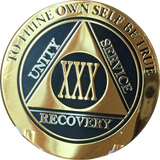 AA Medallion Elegant Black Gold & Silver Plated Years 1 - 45 Bi-Plate - RecoveryChip