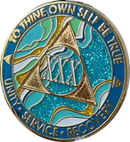30 Year AA Medallion Elegant Caribbean Aqua Glitter Teal Marble Gold Sobriety Chip