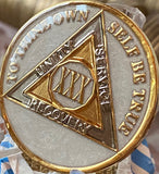 30 Year AA Medallion Opulent Pearl Silver Swirl Tri-Plate Sobriety Chip