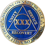 30 Year AA Medallion Reflex Blue Gold Plated Alcoholics Anonymous RecoveryChip Design - RecoveryChip
