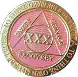 1 - 40 Year AA Medallion Reflex Pink Gold Plated Alcoholics Anonymous RecoveryChip Design - RecoveryChip