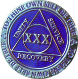 30 Year AA Medallion Reflex Purple Silver Plated Sobriety Chip Coin - RecoveryChip