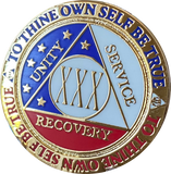 1 - 15 or 30 Year AA Medallion Reflex Red White & Blue Patriotic Gold Plated Sobriety Chip