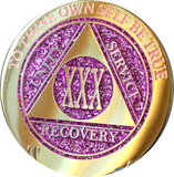 1 - 10 & 30 Year AA Medallion Elegant Glitter Pink Gold & Silver Plated Sobriety Chip - RecoveryChip