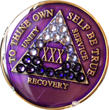 Crystal AA Medallion Transition Purple Tri-Plate Sobriety Chip Year 1 - 45 - RecoveryChip