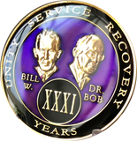 Founders AA Medallion Purple Bill & Bob Tri-Plate Sobriety Chip Year 1 - 50 - RecoveryChip