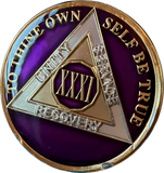 1 - 40 Year AA Medallion Metallic Purple Tri-Plate Sobriety Chip