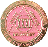 1 - 40 Year AA Medallion Reflex Pink Gold Plated Alcoholics Anonymous RecoveryChip Design - RecoveryChip