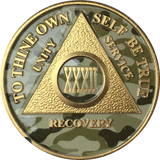 Camo & Gold Plated AA Medallion Any Year or Month 1 - 65 Alcoholics Anonymous Chip - RecoveryChip